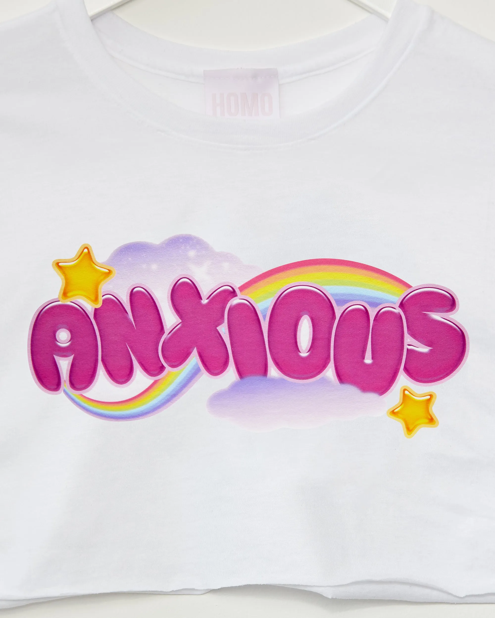 Anxious but cute, white - mens crop top.
