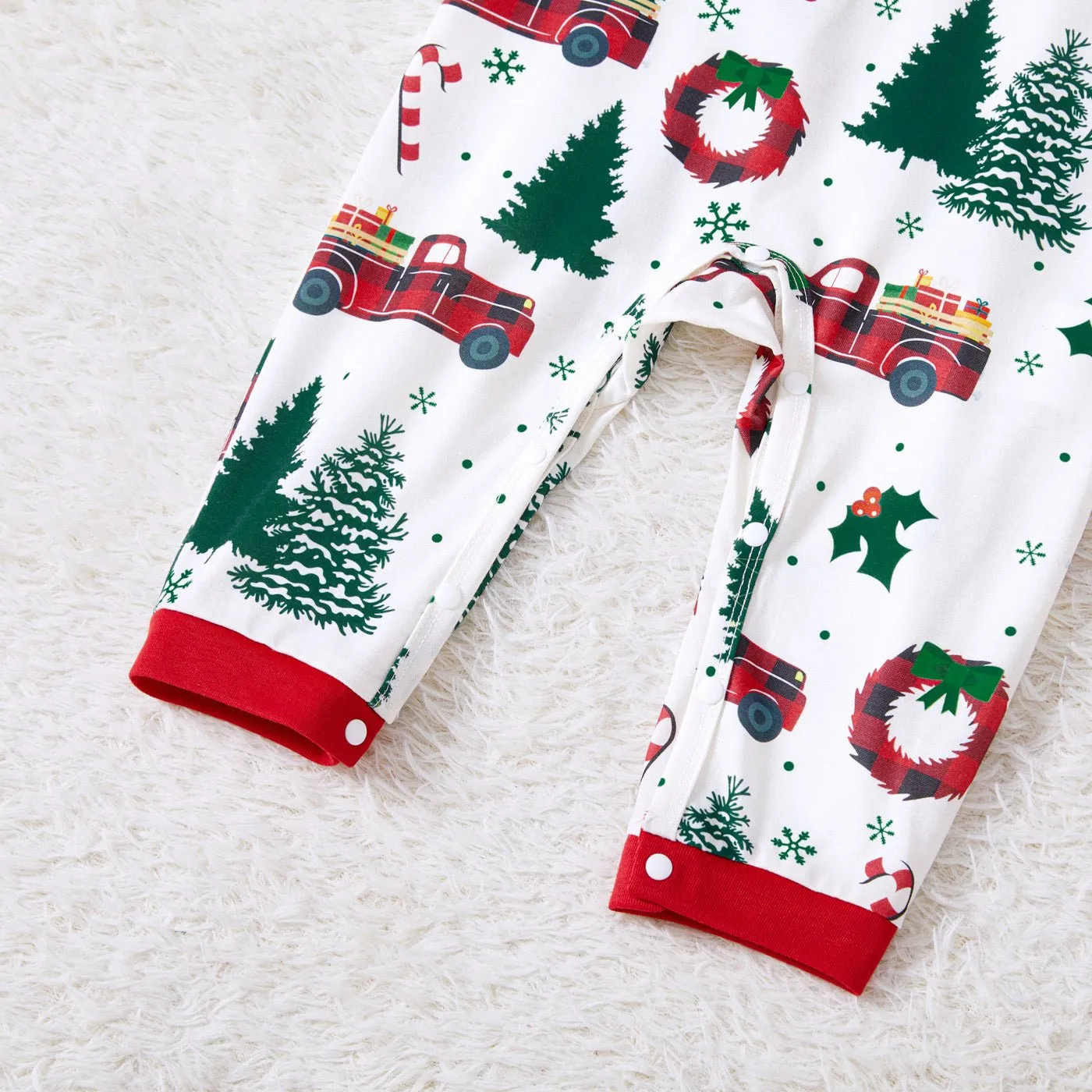 Christmas Family Matching Allover Xmas Tree & Car Print Long-sleeve Pajamas Sets (Flame Resistant)