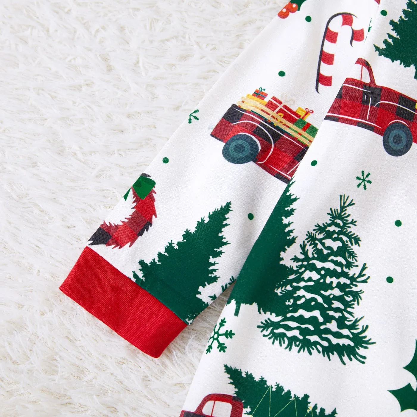 Christmas Family Matching Allover Xmas Tree & Car Print Long-sleeve Pajamas Sets (Flame Resistant)