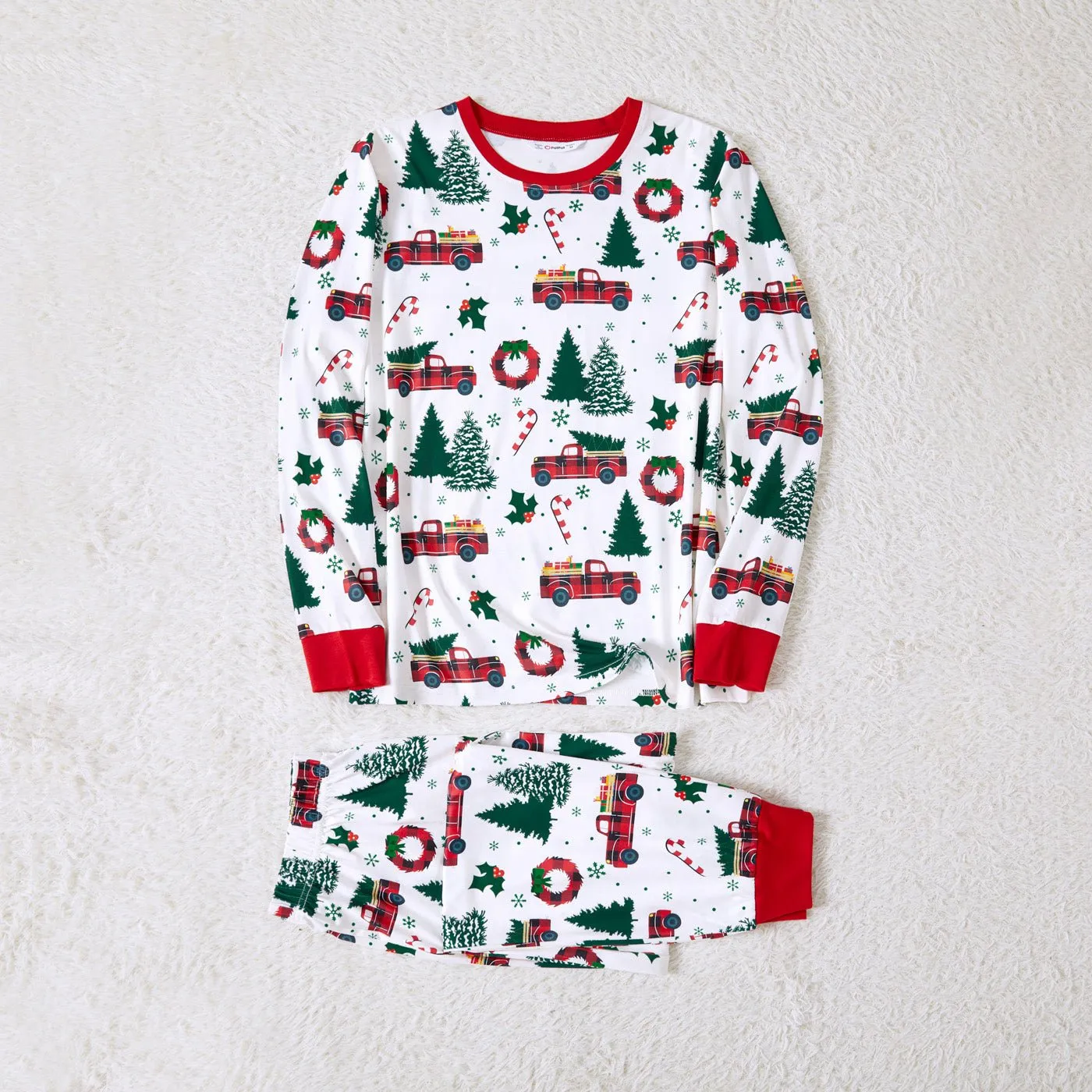 Christmas Family Matching Allover Xmas Tree & Car Print Long-sleeve Pajamas Sets (Flame Resistant)