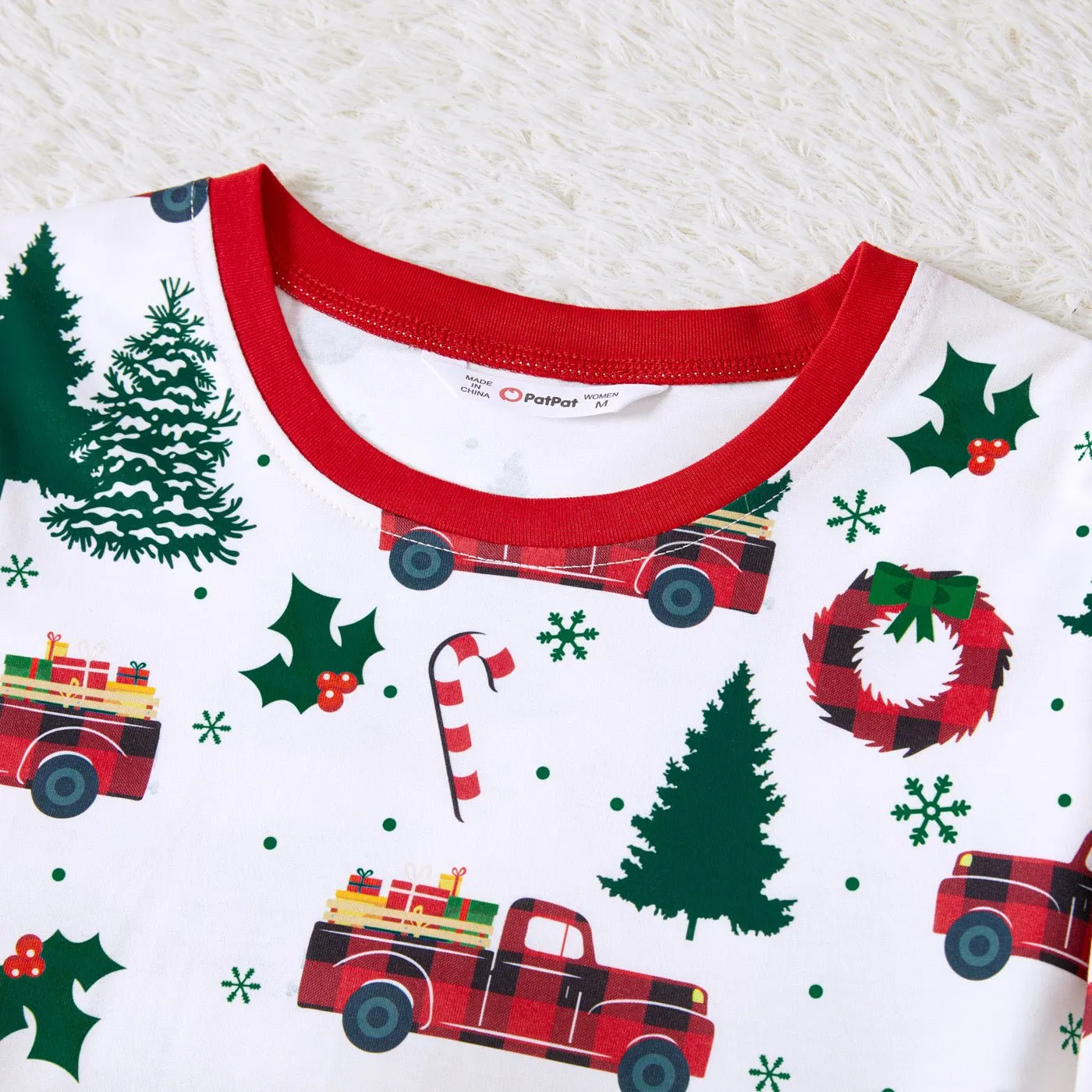 Christmas Family Matching Allover Xmas Tree & Car Print Long-sleeve Pajamas Sets (Flame Resistant)