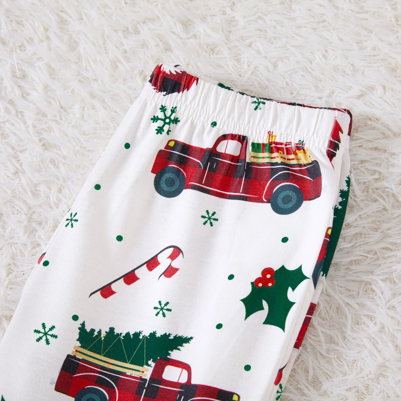 Christmas Family Matching Allover Xmas Tree & Car Print Long-sleeve Pajamas Sets (Flame Resistant)