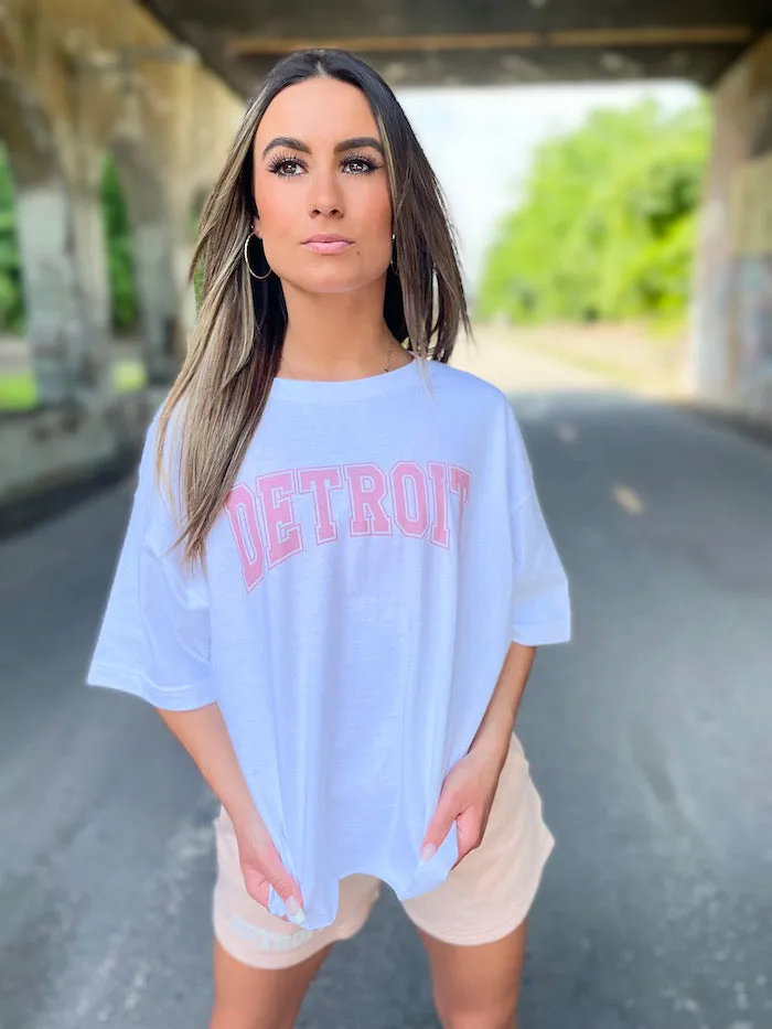 Ink Detroit Blush print Oversize Crop T-Shirt - White