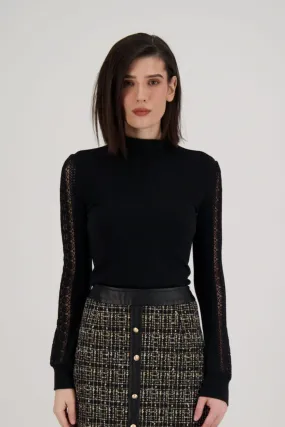 Mock Neck Lace Sleeve Top