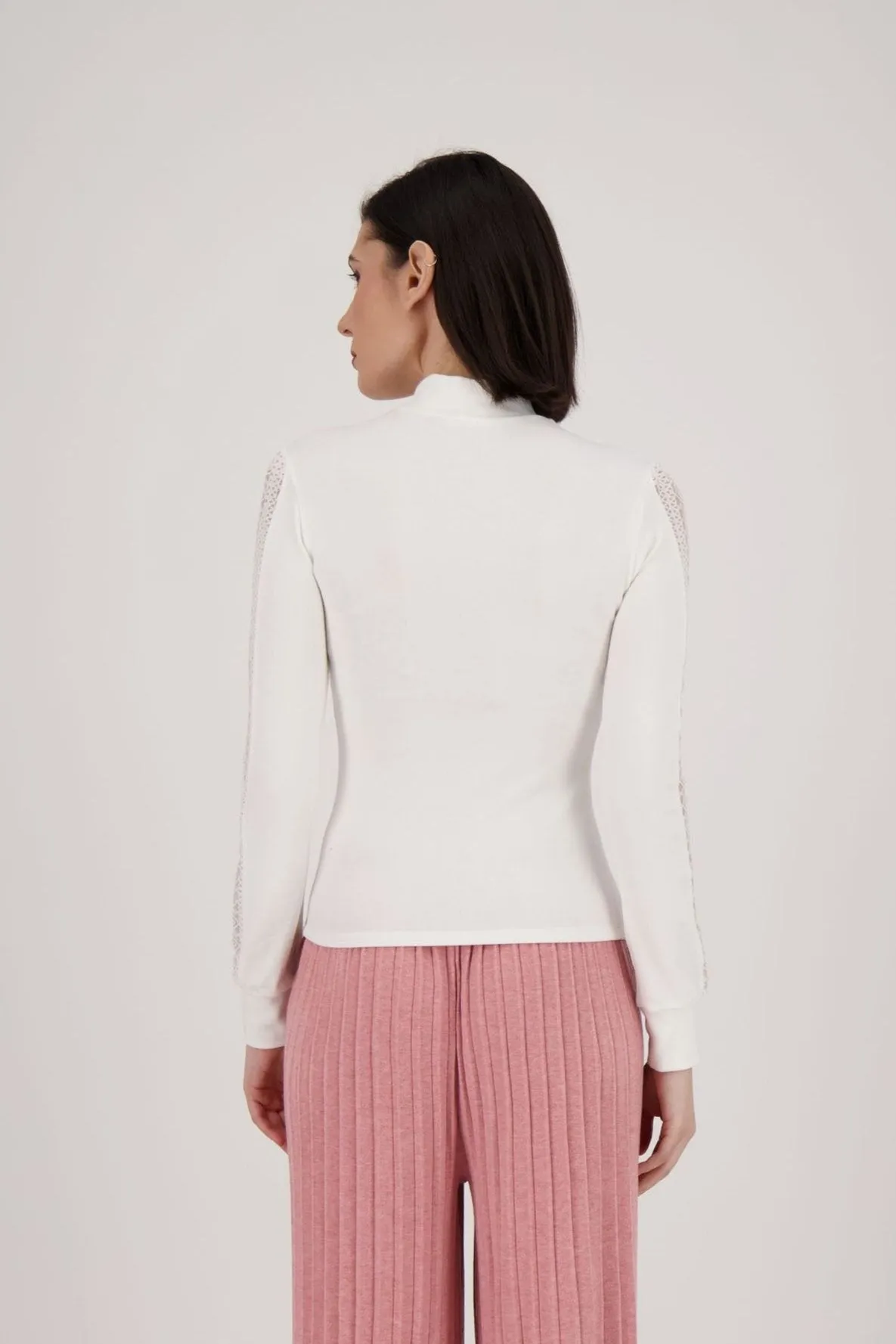 Mock Neck Lace Sleeve Top
