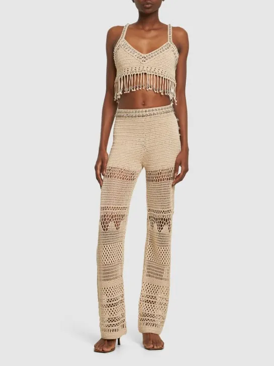 Rabanne   Cotton crochet fringed crop top 