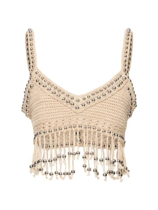Rabanne   Cotton crochet fringed crop top 